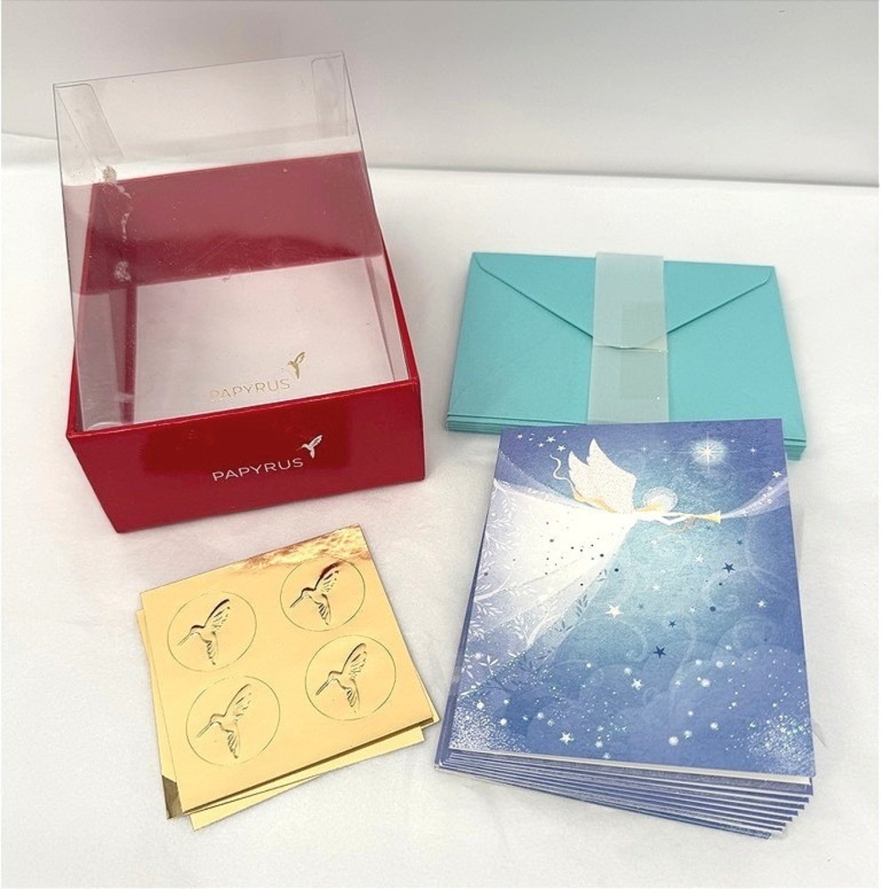 Papyrus Christmas Holiday Cards Celestial Angel Glitter Blue Holiday 11 Count